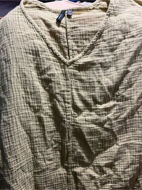 Shannon Passero Gauze Cotton V Neck  Long Sleeve Relaxed Chartreuse Top M/L